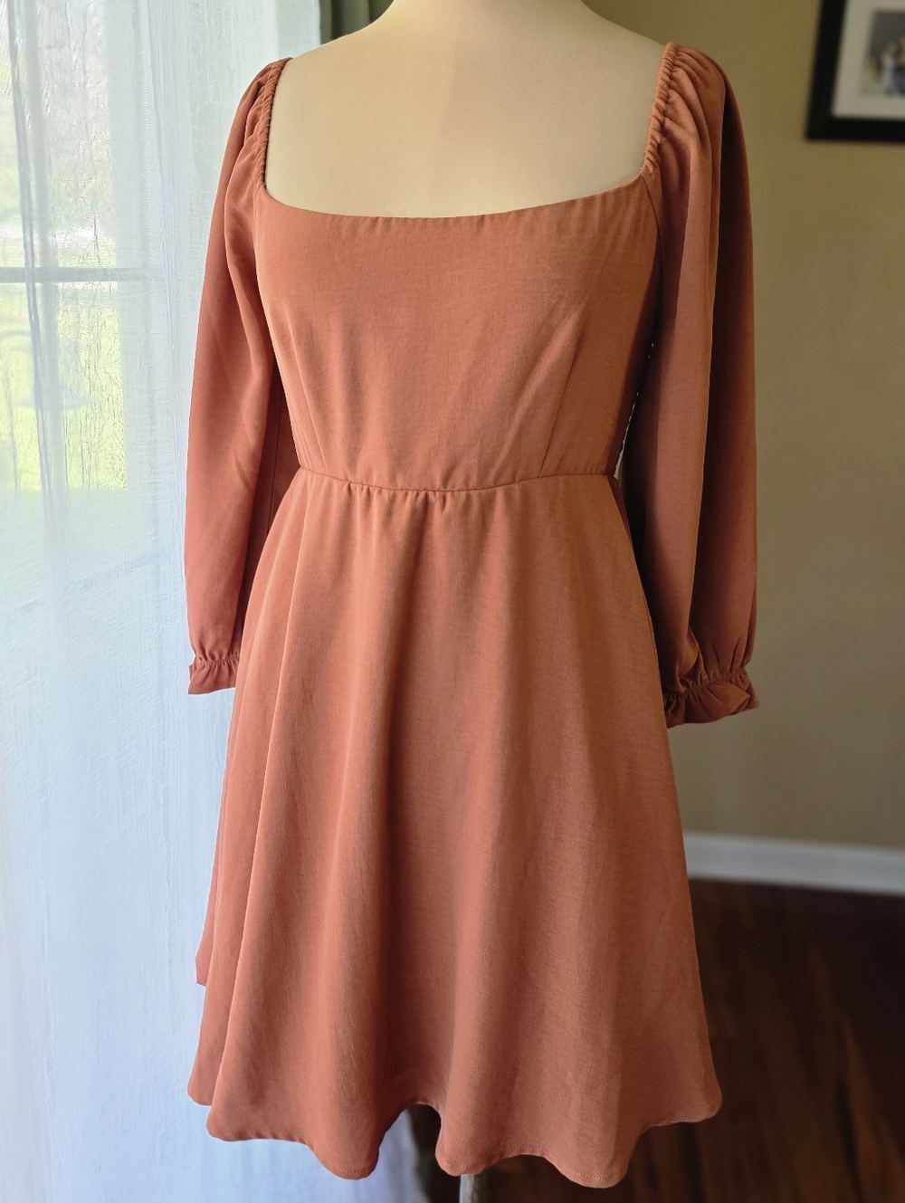 Forever 21 Rust Puff Sleeve Mini Skater Dress - Size‎ Medium Cute Cottage Core